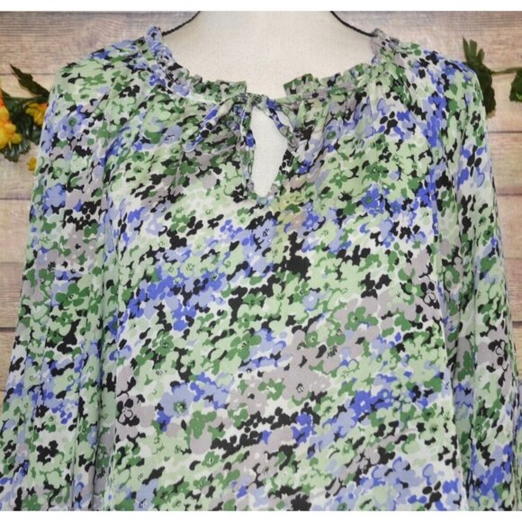 Maria Gabrielle Ladies Green Floral Blouse Top Size L Pleated Lightweight - Picture 2 of 12